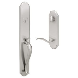 H11 Full Escutcheon Handleset with L2 R3 interior trim Satin Nickel